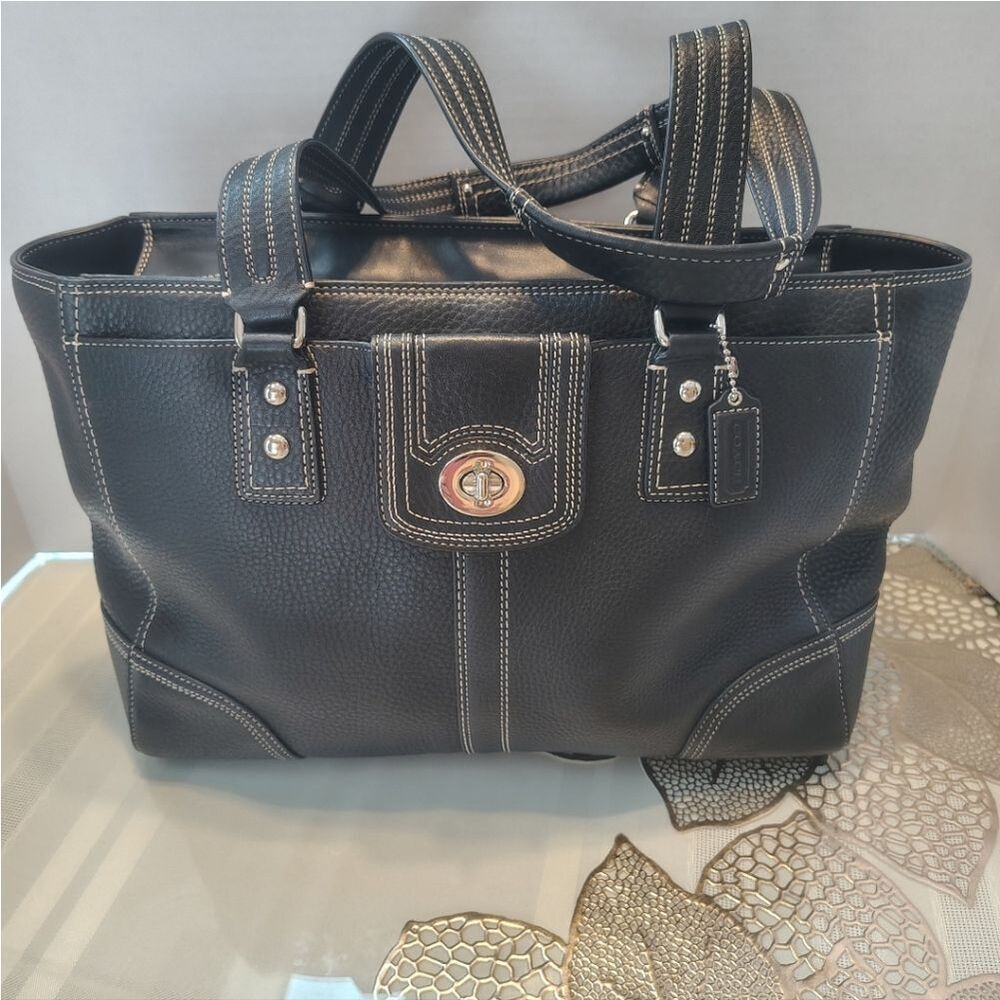Coach Black Large Tote Authentic Pebbled Leather Bag. 17 X 10 X 5